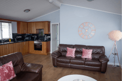 Living room area in our Lammermuir lodge